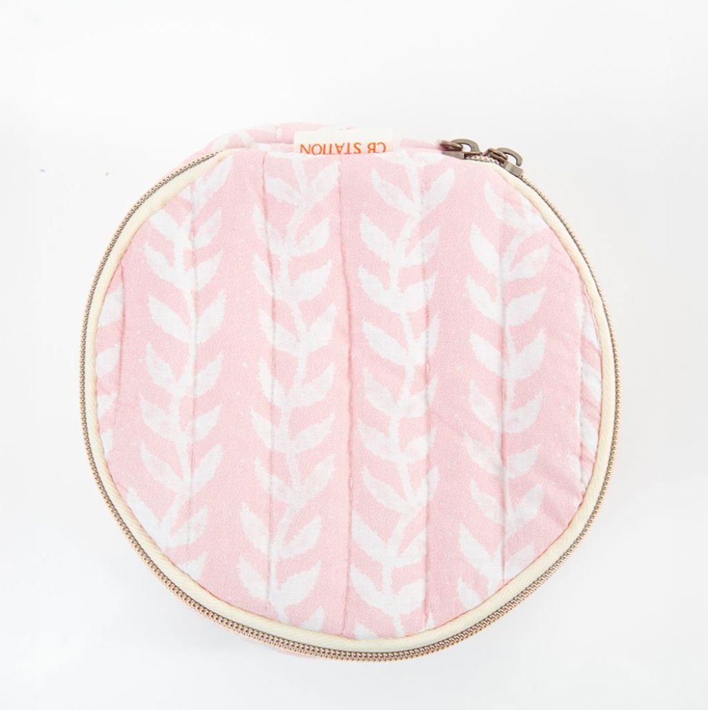 Block Print Circle Case - Powder Pink Cosmetic/Accessories Bags CB Station 