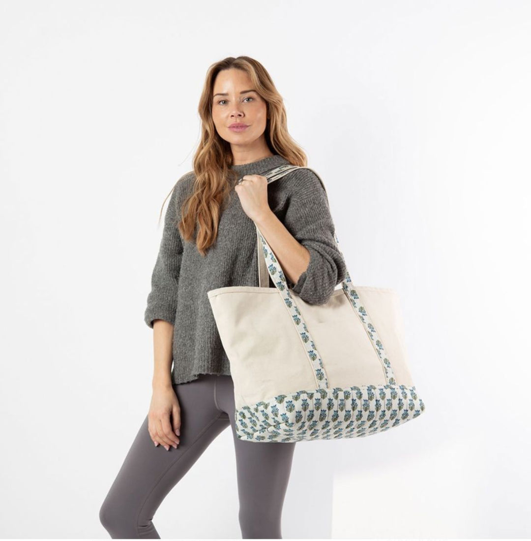 Block Print Classic Tote - Aqua Tote CB Station 