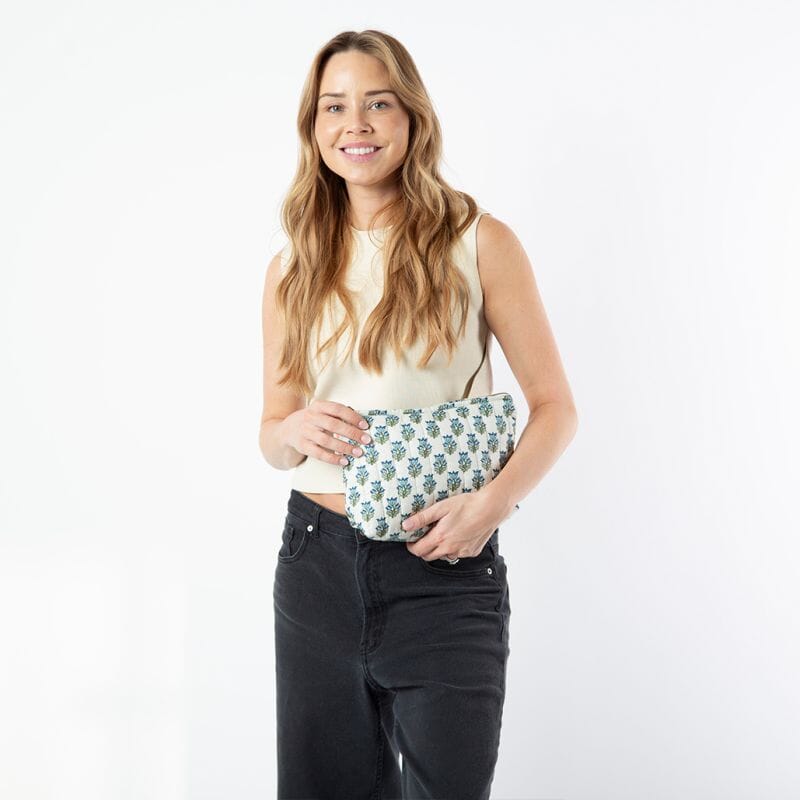 Block Print Clutch Toiletry Bag - Aqua Cosmetic/Accessories Bags CB Station 