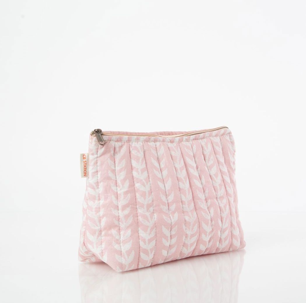 Block Print Clutch Toiletry Bag - Powder Pink Cosmetic/Accessories Bags CB Station 