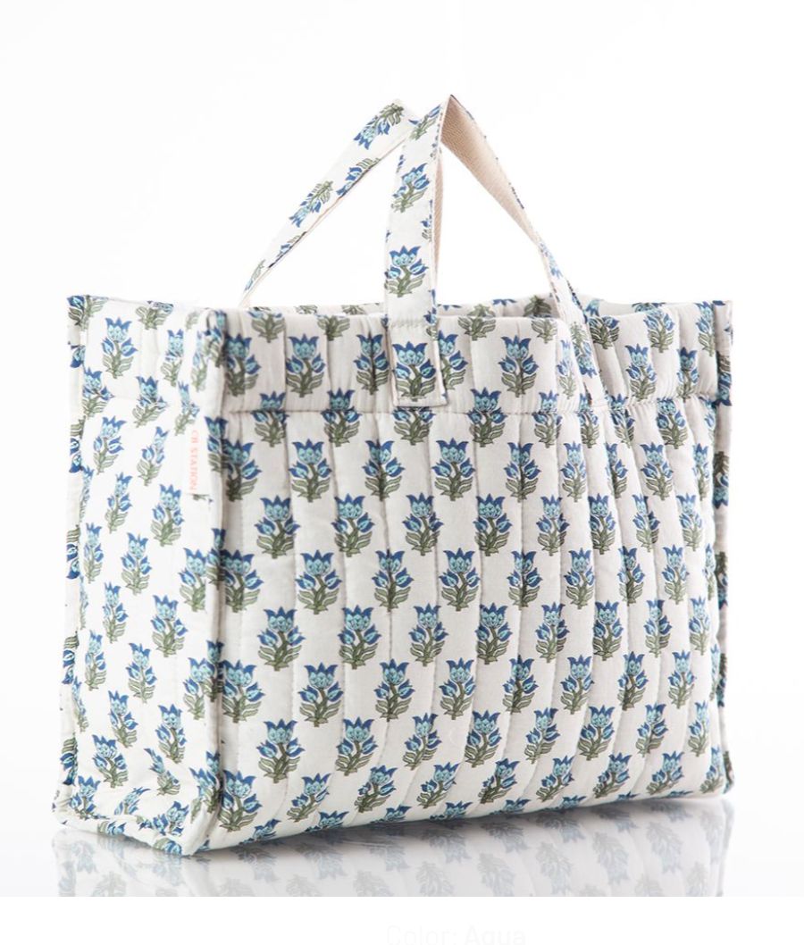 Block Print Tote - Aqua Tote CB Station 