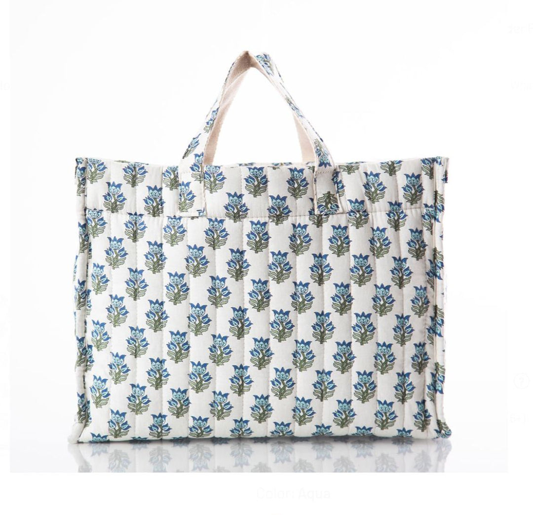 Block Print Tote - Aqua Tote CB Station 