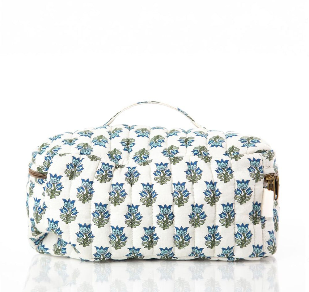 Block Print Train Case - Aqua Cosmetic/Accessories Bags CB Station 