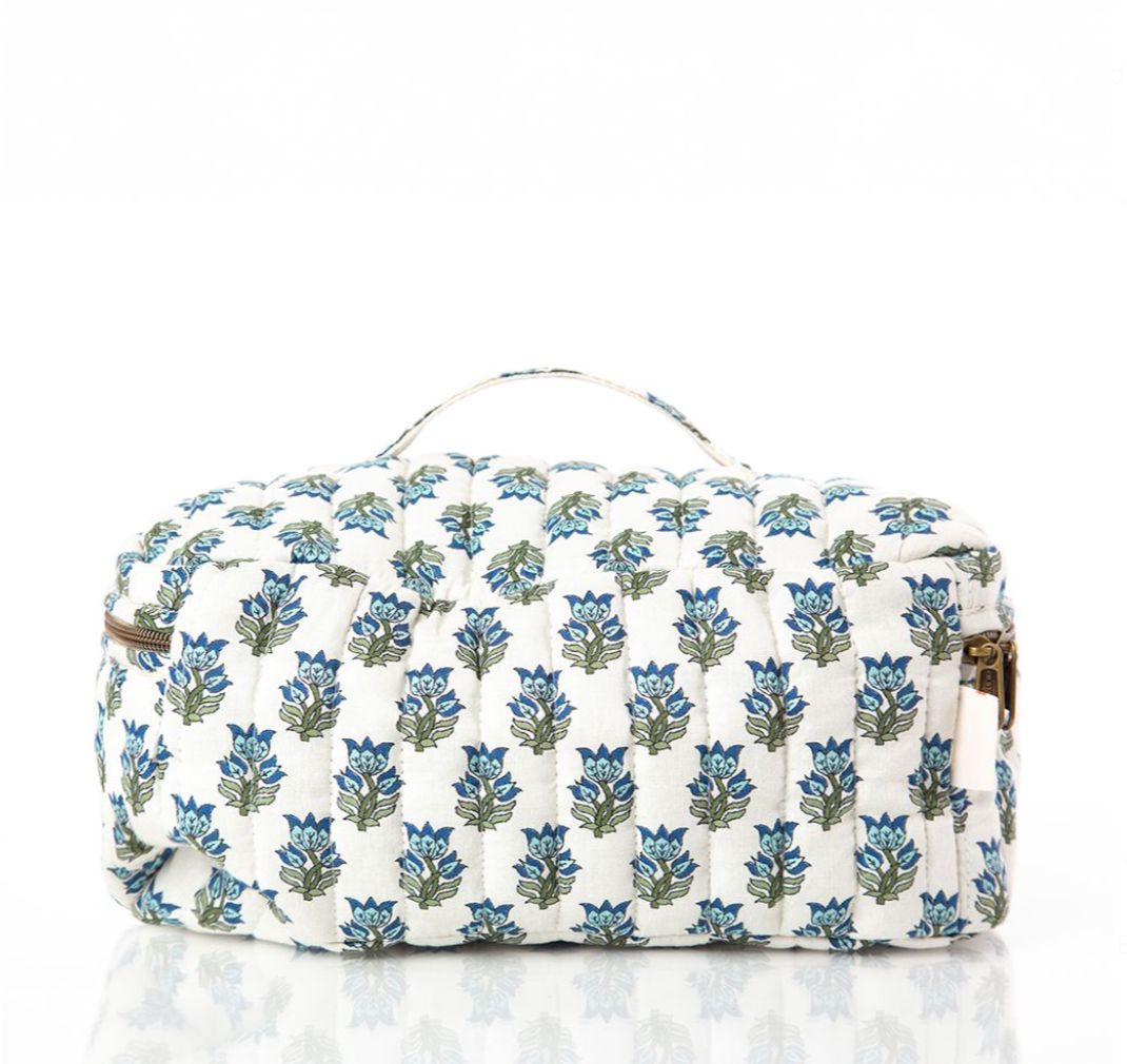 Block Print Train Case - Aqua Cosmetic/Accessories Bags CB Station 
