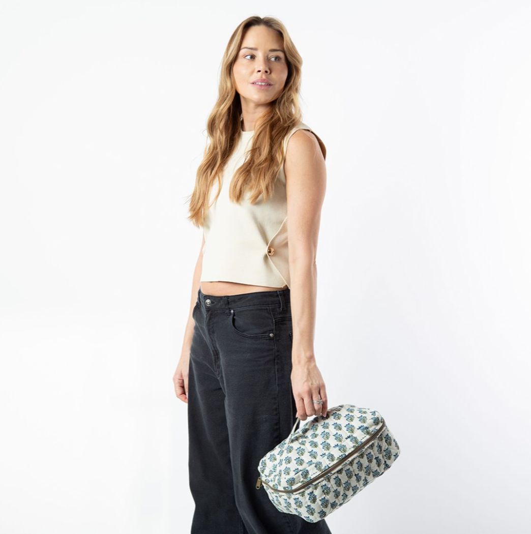 Block Print Train Case - Aqua Cosmetic/Accessories Bags CB Station 