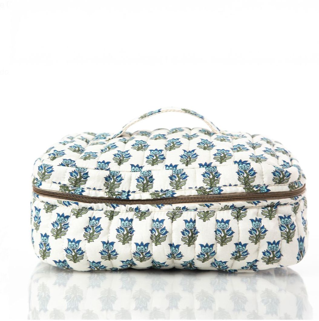 Block Print Train Case - Aqua Cosmetic/Accessories Bags CB Station 