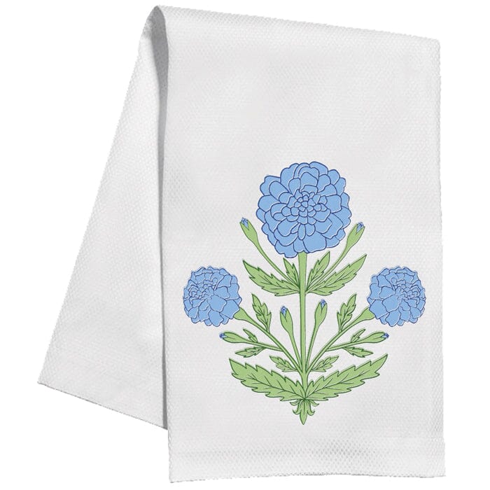 Blue and Green Marigold Kitchen Towel Kitchen Towel Rosanne Beck 