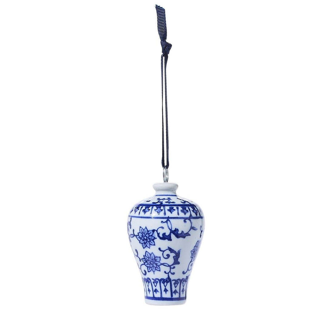 Blue and White Temple Jar Ornament and Place Card Holder Christmas Ornament Two's Company Blue Floral Vine Jar 