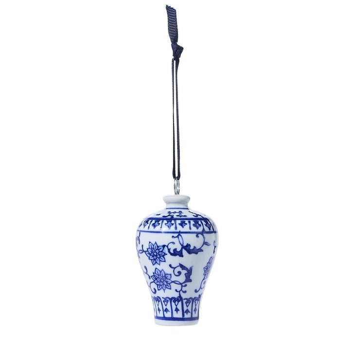 Blue and White Temple Jar Ornament and Place Card Holder Christmas Ornament Two's Company Blue Floral Vine Jar 