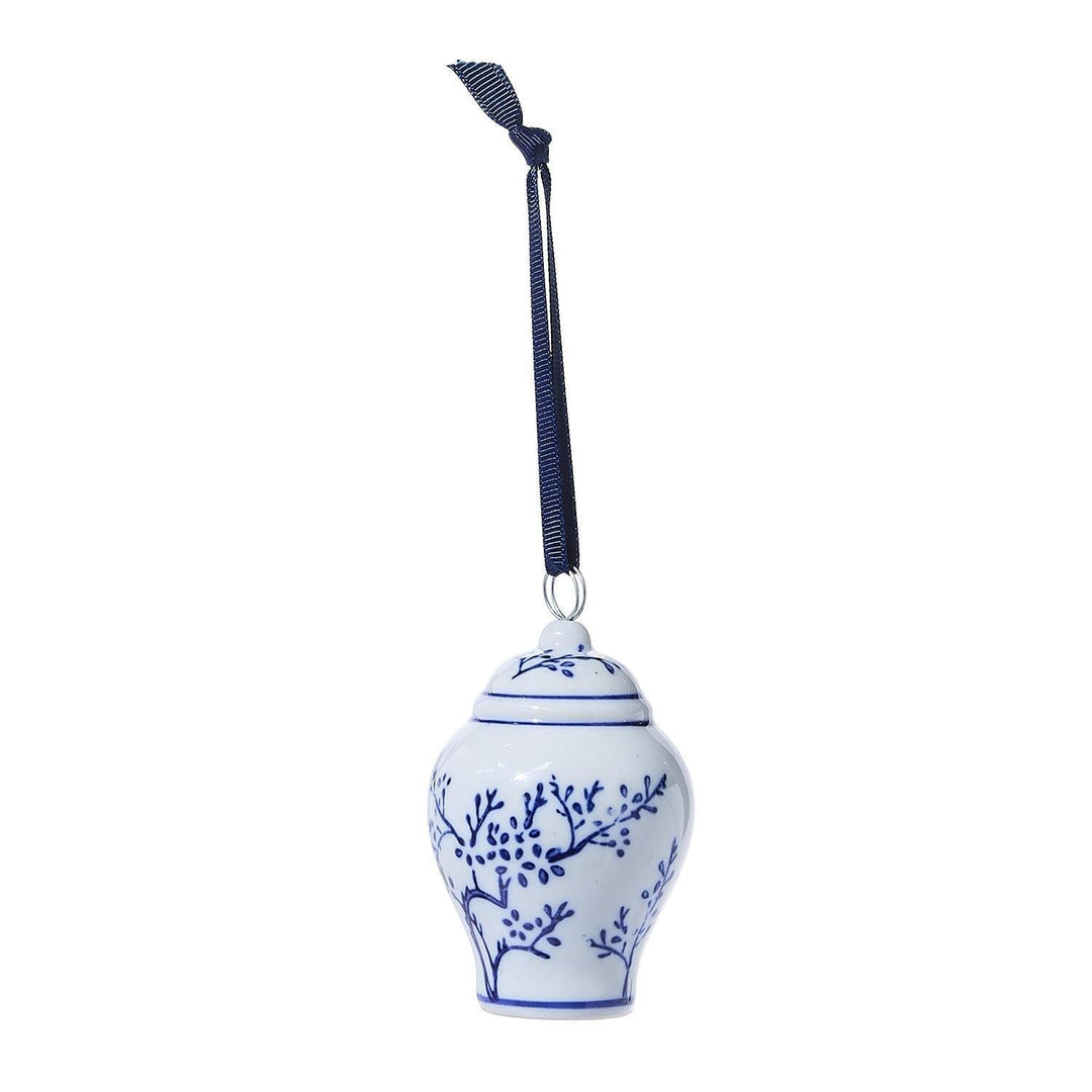 Blue and White Temple Jar Ornament and Place Card Holder Christmas Ornament Two's Company Blue Willow Branch Jar 