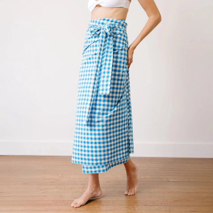 Blue Bay Gingham Tie Sarong Womens Cover Up Sunshine Tienda 