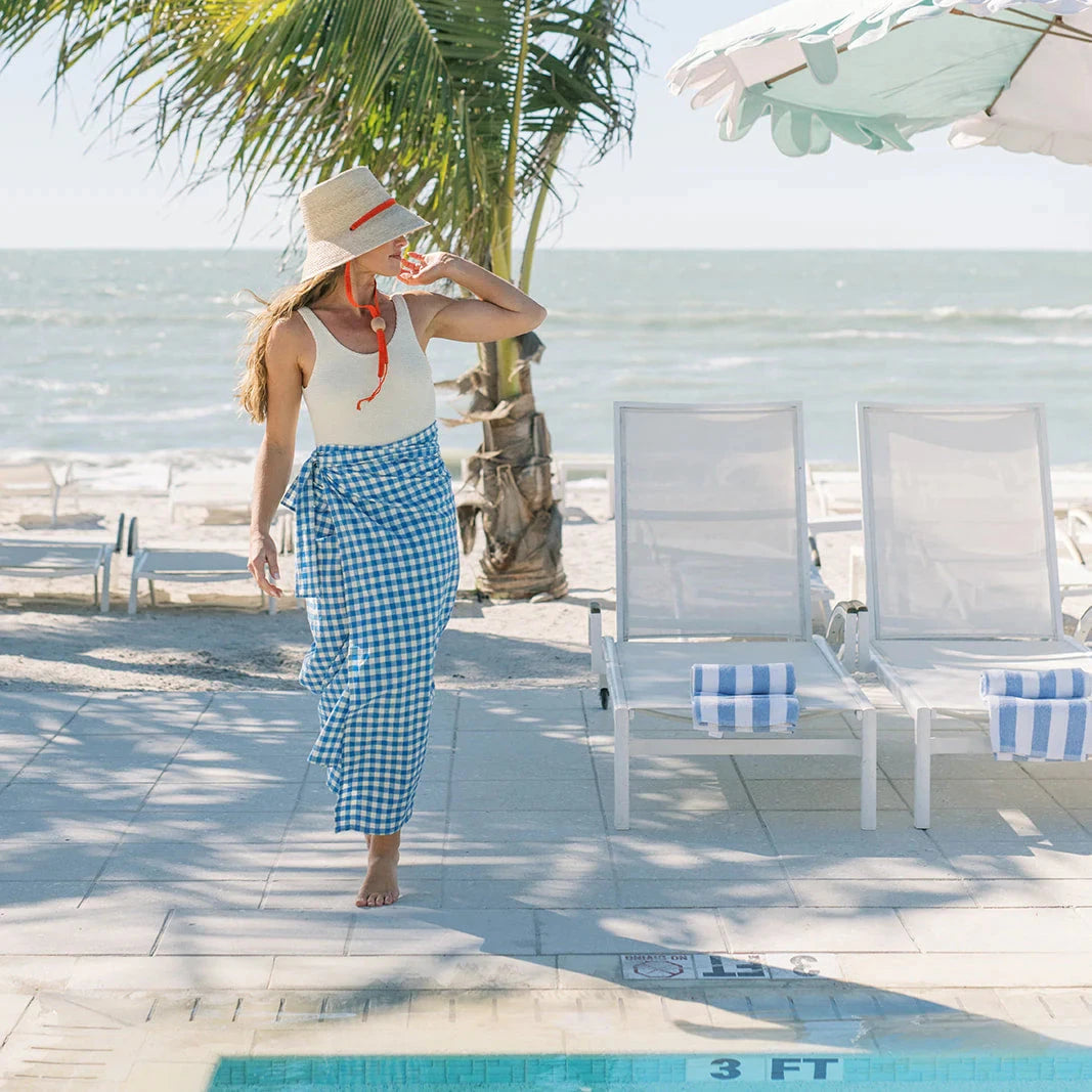 Blue Bay Gingham Tie Sarong Womens Cover Up Sunshine Tienda 