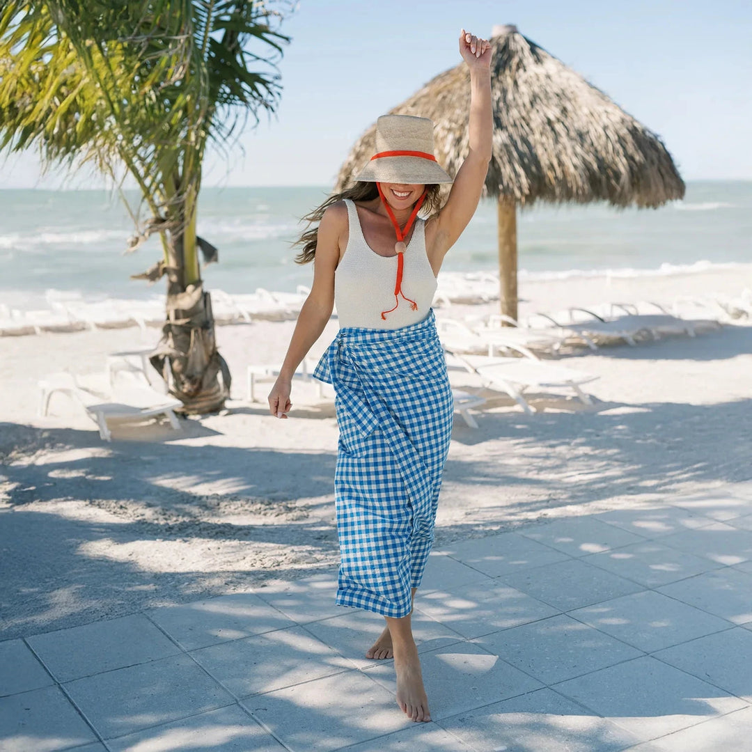 Blue Bay Gingham Tie Sarong Womens Cover Up Sunshine Tienda 