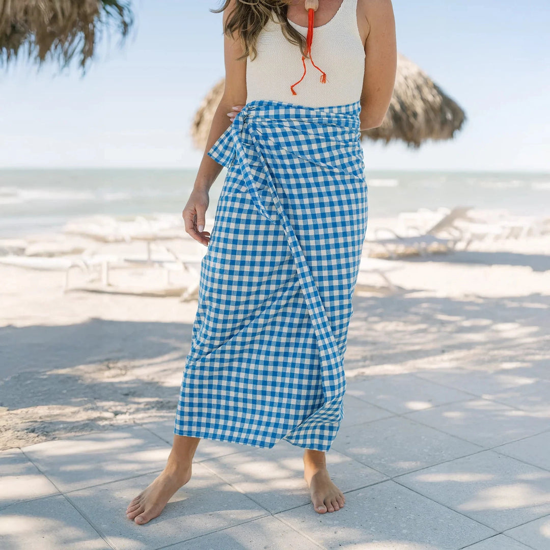 Blue Bay Gingham Tie Sarong Womens Cover Up Sunshine Tienda 
