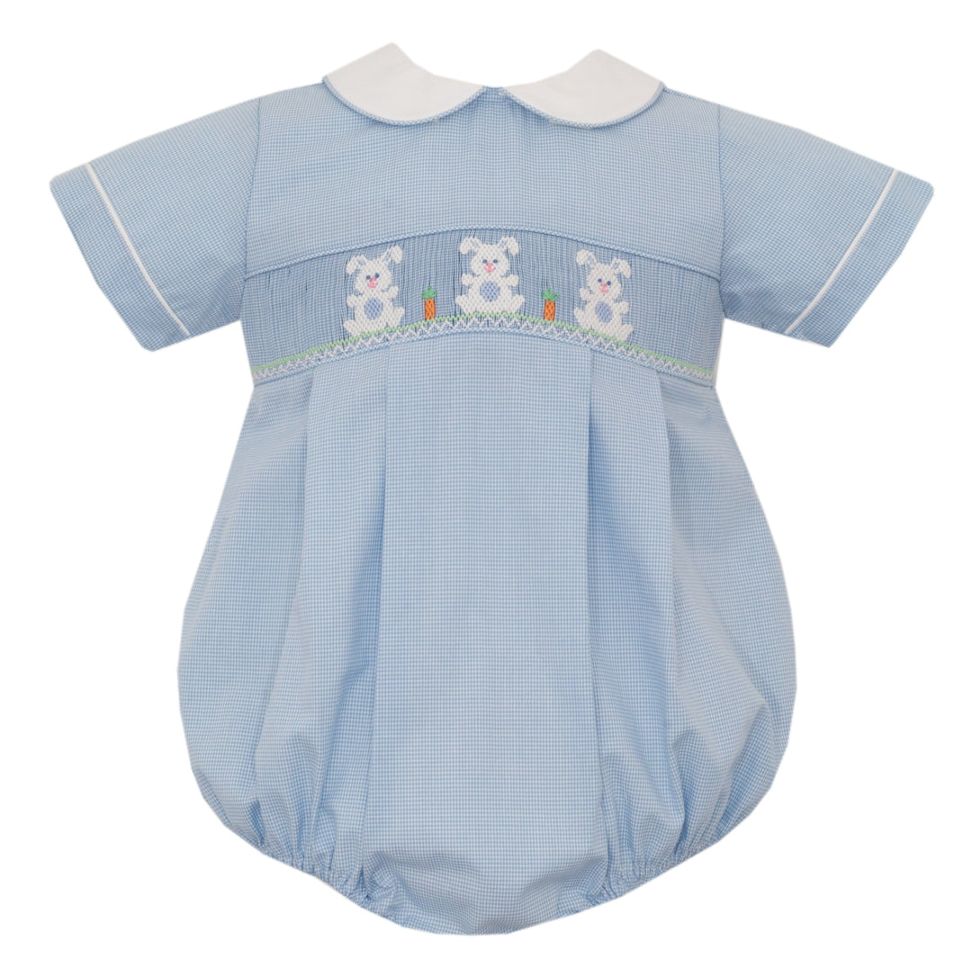 Blue Bunny Microcheck Smocked Bubble Boy Bubble Petit Bebe 