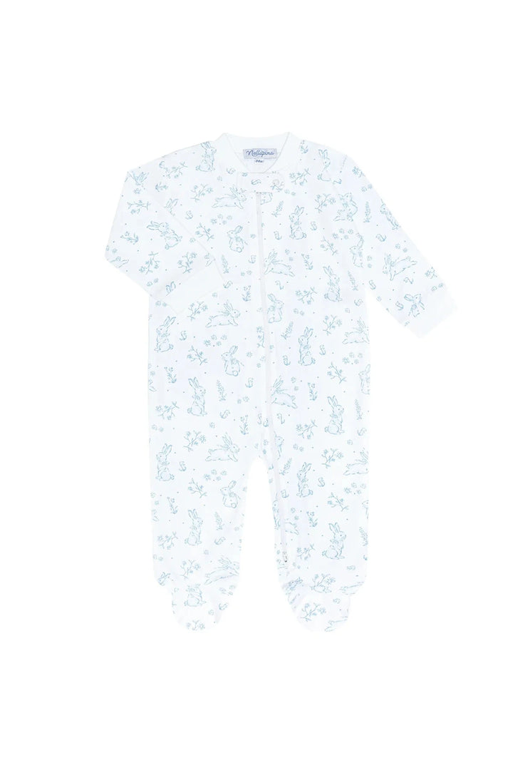 Blue Bunny Toile Zipper Footie Boy Footie Nella Pima 