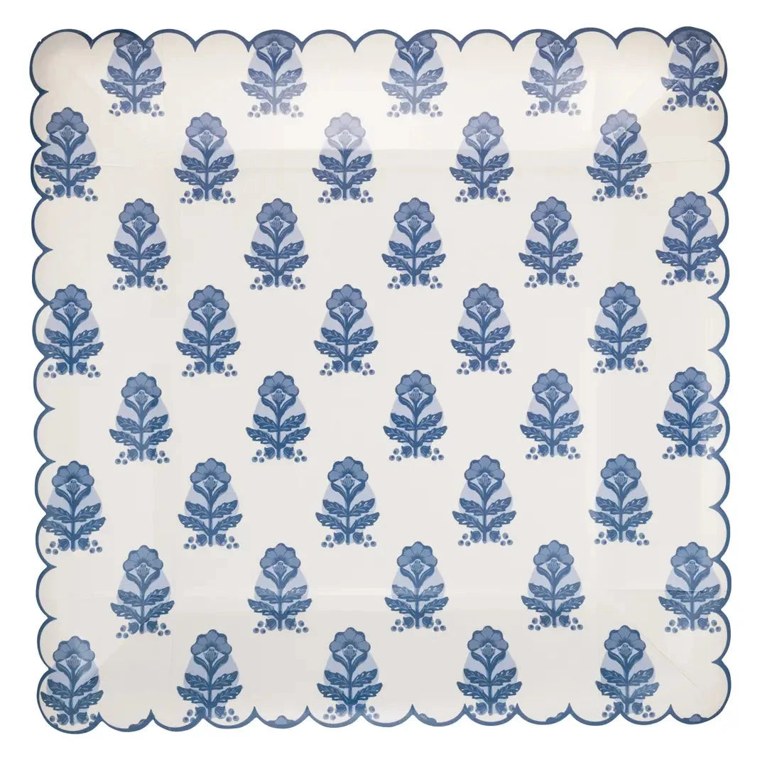 Blue Flower Block Print 10" Plate Paper Products My Mind's Eye 