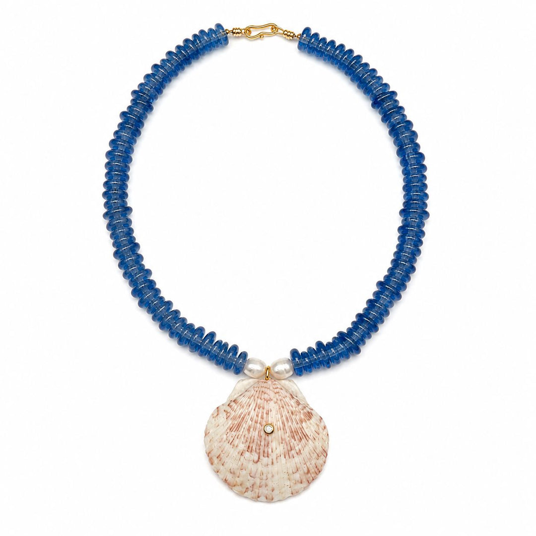 Blue Glass Beads with Gemstone Shell Necklace Womens Necklace Bellary 