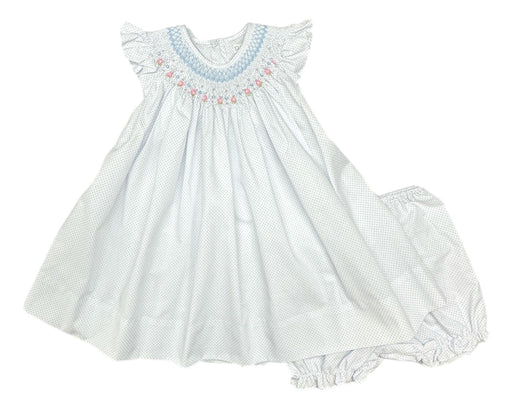 Blue Mini Dot Smocked Dress Girl Dress Petit Ami 12m 