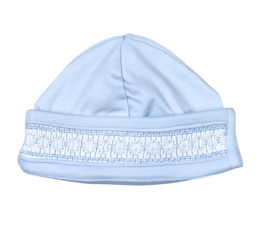 Blue Pima Hand Smocked Beanie Baby Hat Baby Loren 
