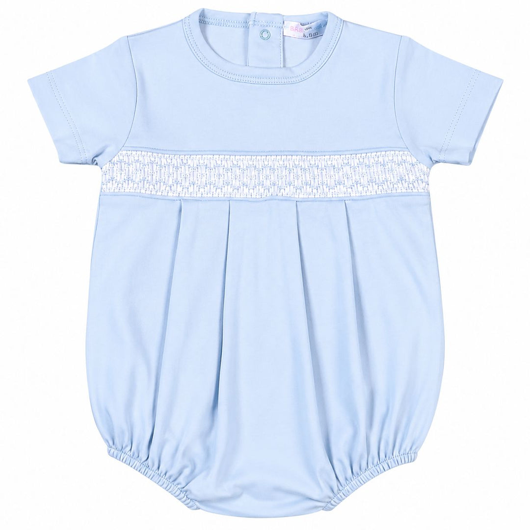 Blue Pima Hand Smocked Bubble Boy Bubble Baby Loren 