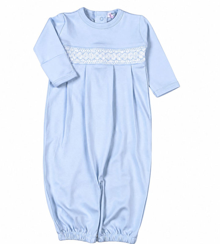 Blue Pima Hand Smocked Converter Gown Boy Gown Baby Loren 