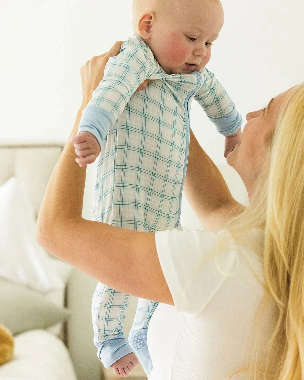 Blue Plaid Sleep Romper Boy Romper The Uptown Baby 
