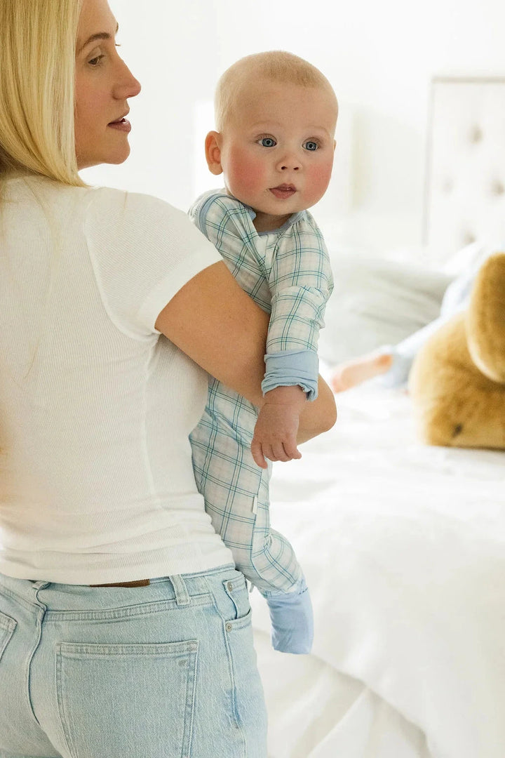 Blue Plaid Sleep Romper Boy Romper The Uptown Baby 