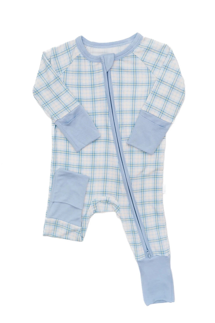Blue Plaid Sleep Romper Boy Romper The Uptown Baby 