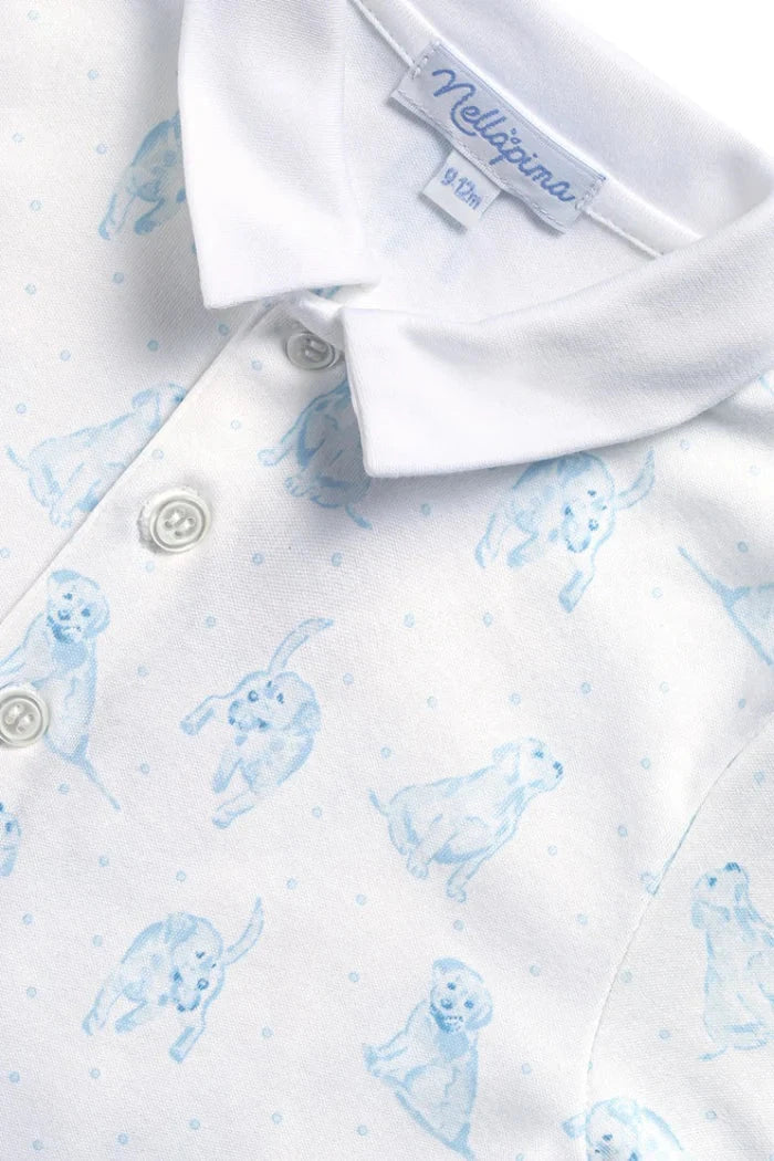 Blue Puppy Love Print Romper Boy Romper Nella Pima 
