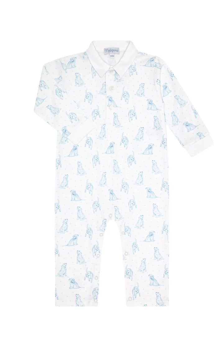 Blue Puppy Love Print Romper Boy Romper Nella Pima 