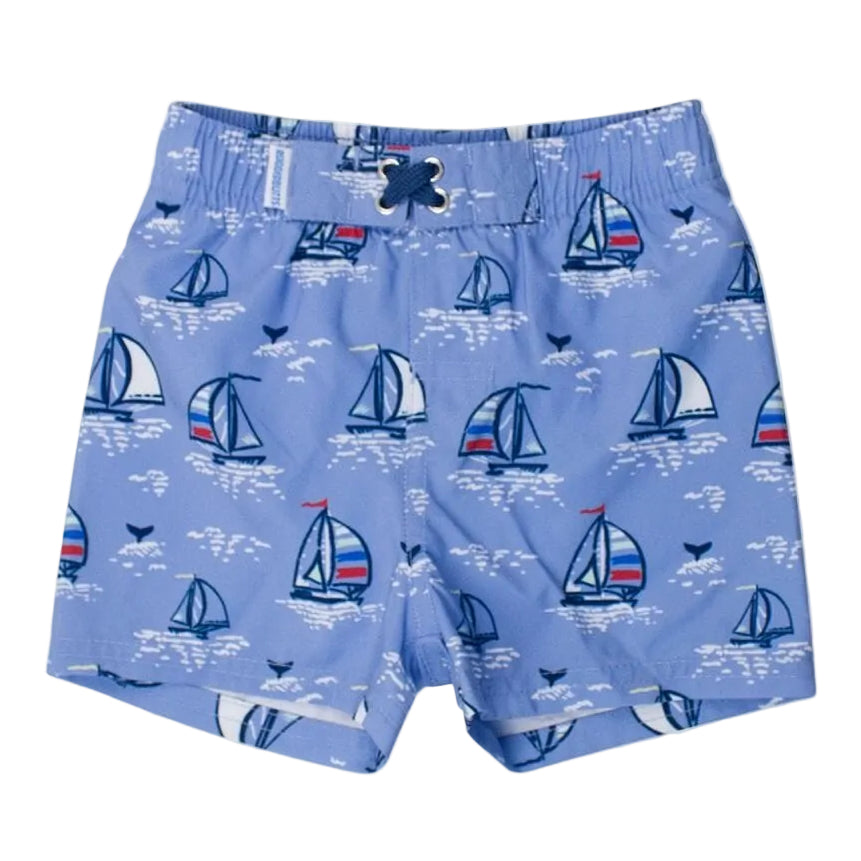 Blue Seas the Day Swim Trunks Boy Bathing Suit Rufflebutts 