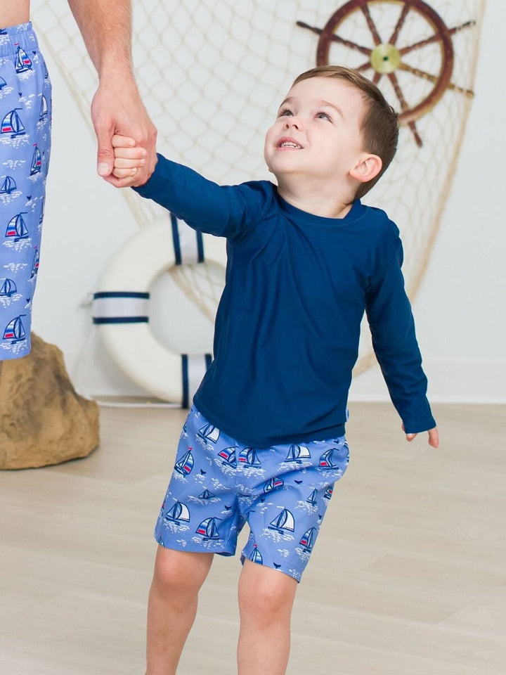 Blue Seas the Day Swim Trunks Boy Bathing Suit Rufflebutts 