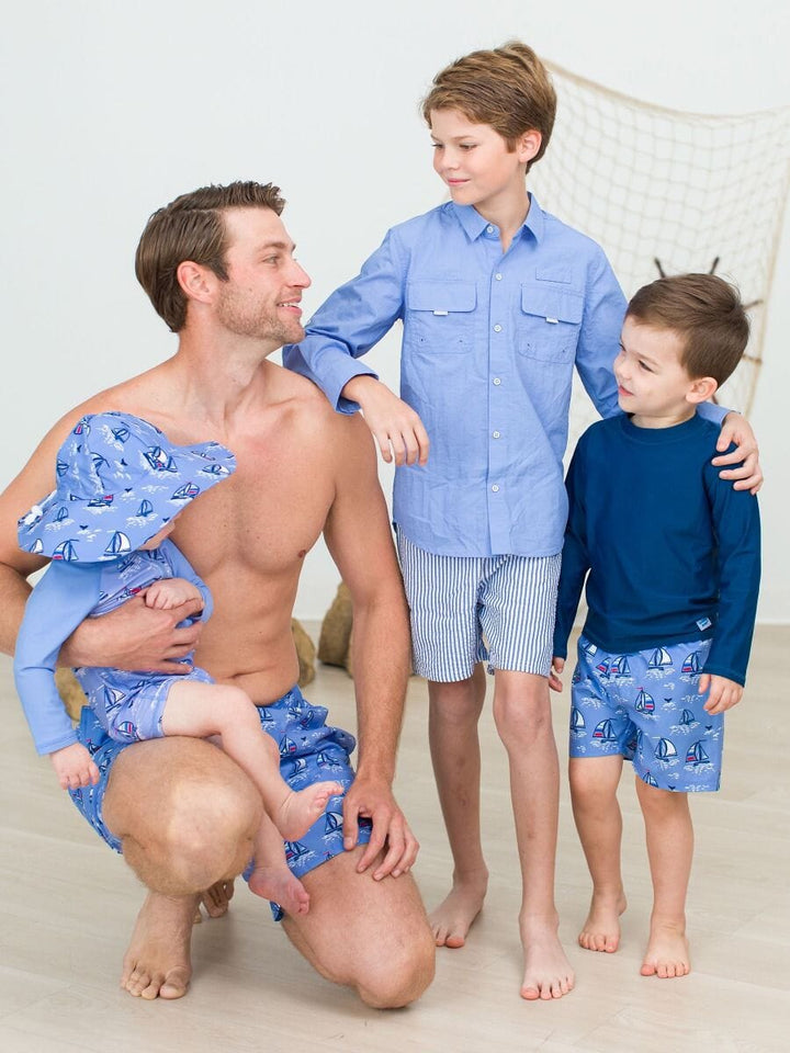 Blue Seas the Day Swim Trunks Boy Bathing Suit Rufflebutts 