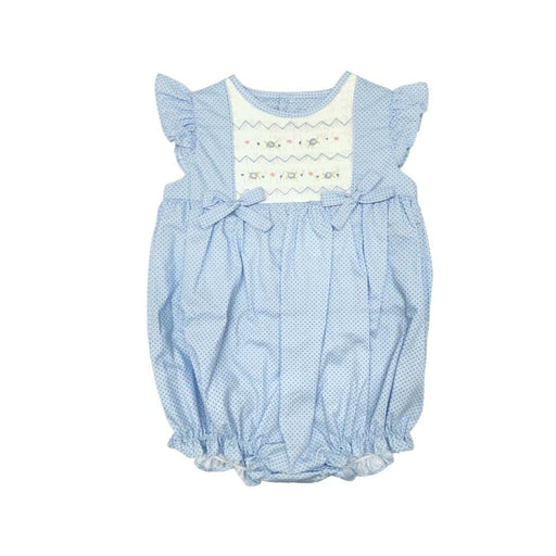 Blue Smocked Bubble with Flowers and Bows Girl Bubble Petit Ami 