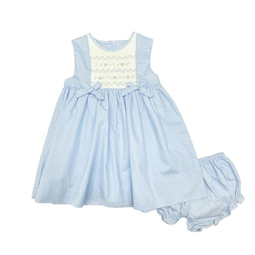 Blue Smocked Dress with Flowers and Bows Girl Dress Petit Ami 12m 