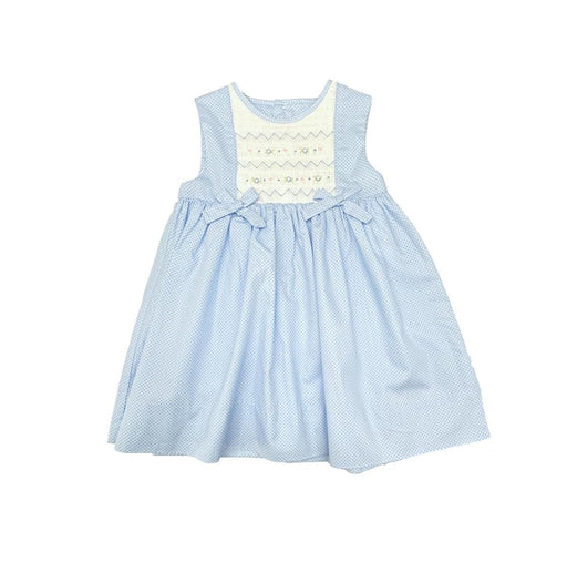 Blue Smocked Dress with Flowers and Bows Girl Dress Petit Ami 2T 