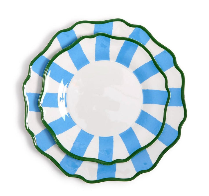 Blue Striped Dinner Plates - Set of 4 Dinner Plates Two's Company 