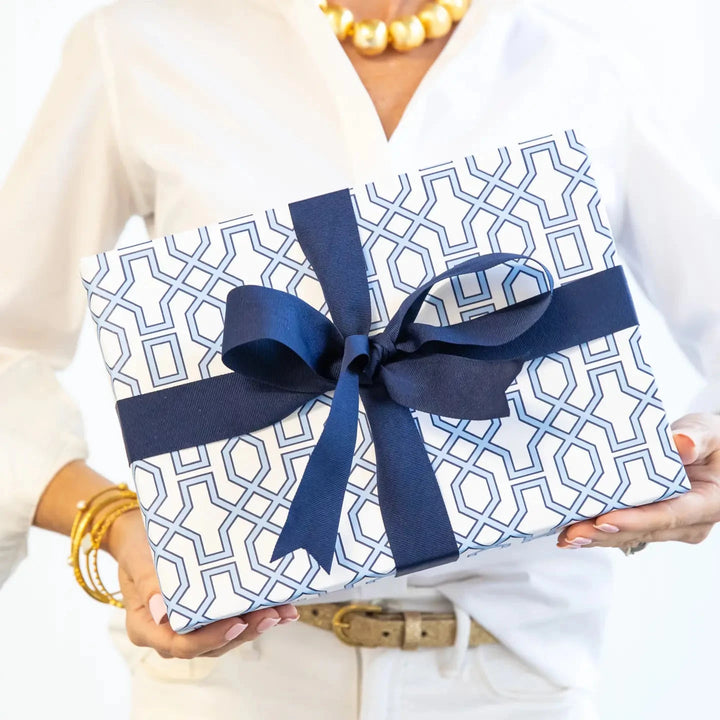 Blue Trellis Wrapping Paper Roll Wrapping Paper WH Hostess 