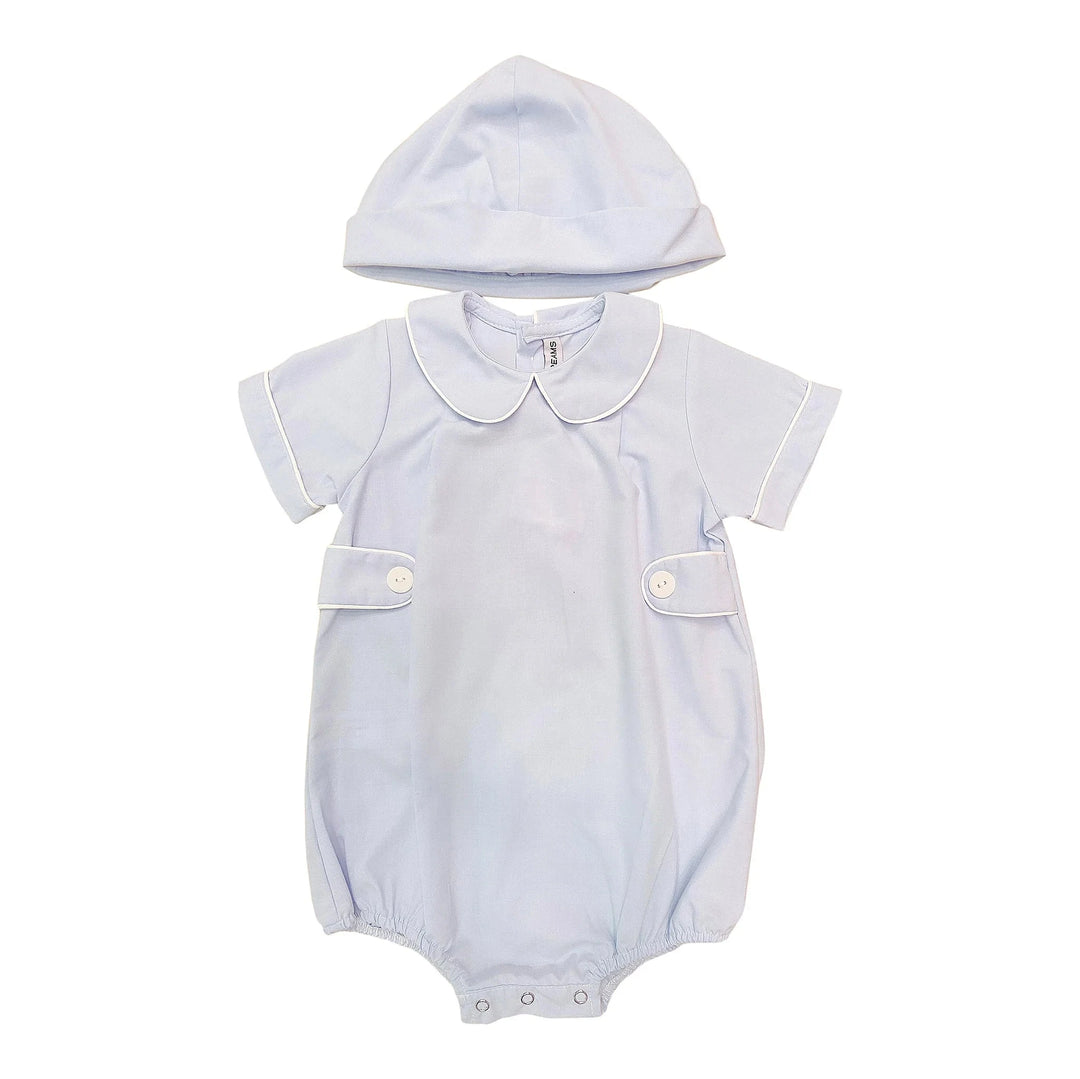 Blue Trimmed Boy Bubble and Cap Set Boy Bubble Sweet Dreams 