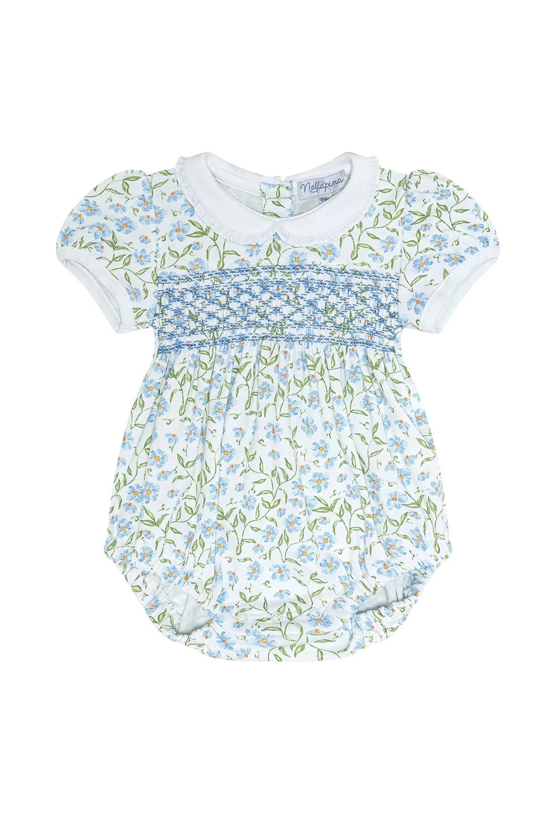 Blue Vines Print Smocked Bubble Girl Bubble Nella Pima 