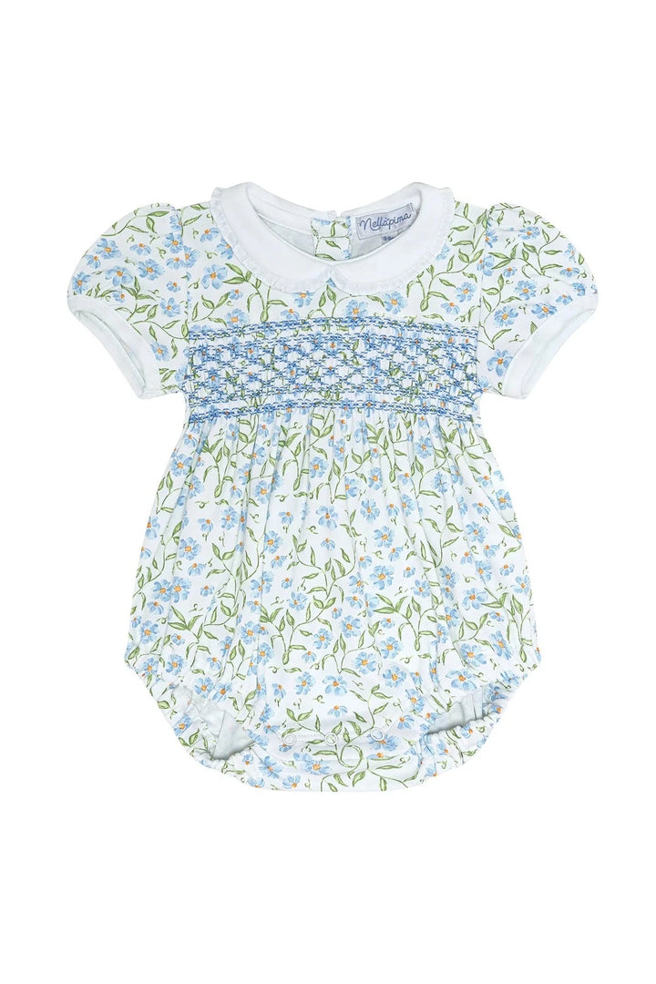 Blue Vines Print Smocked Bubble Girl Bubble Nella Pima 