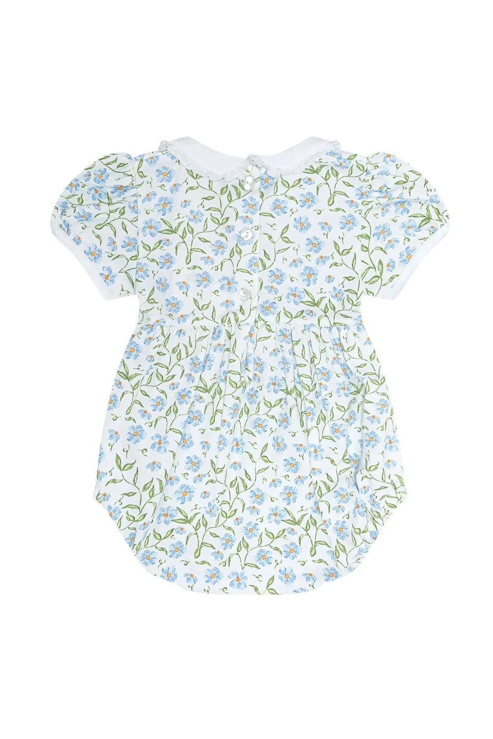 Blue Vines Print Smocked Bubble Girl Bubble Nella Pima 