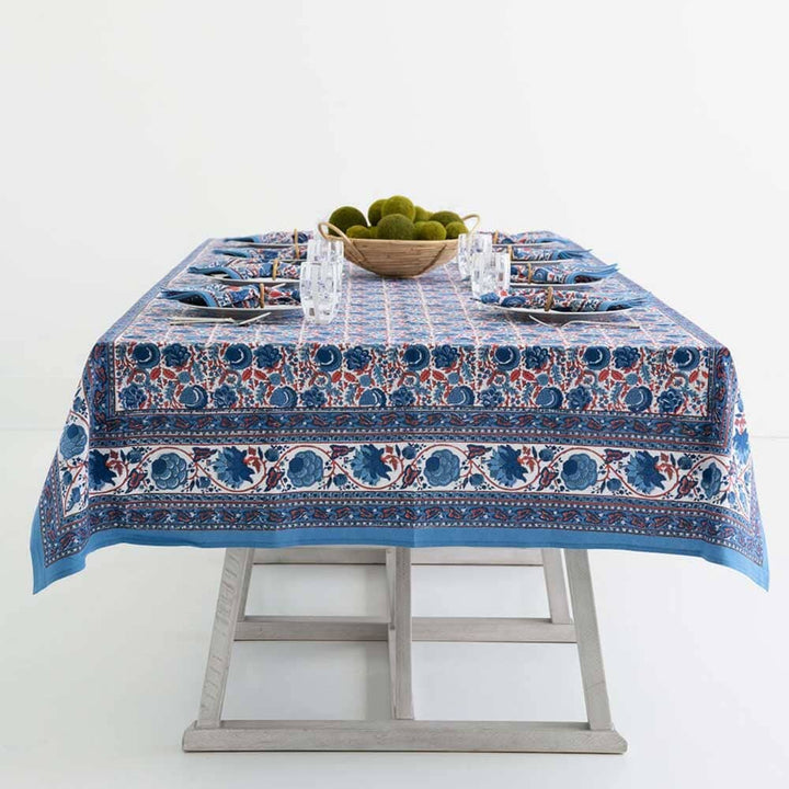 Bohemian Floral Blues and Paprika Tablecloth - 60x120 Tablecloth Pomegranate 