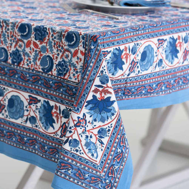 Bohemian Floral Blues and Paprika Tablecloth - 60x120 Tablecloth Pomegranate 