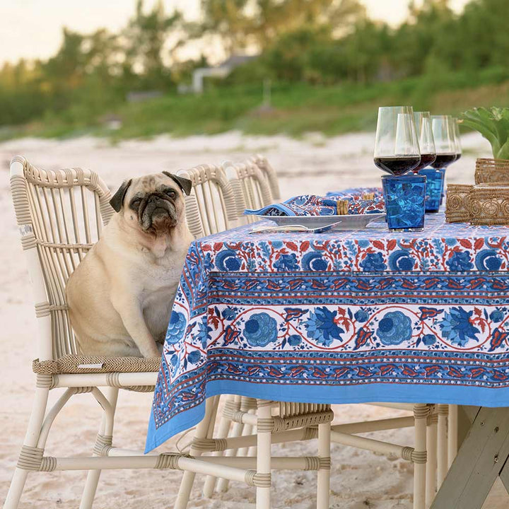Bohemian Floral Blues and Paprika Tablecloth - 60x120 Tablecloth Pomegranate 