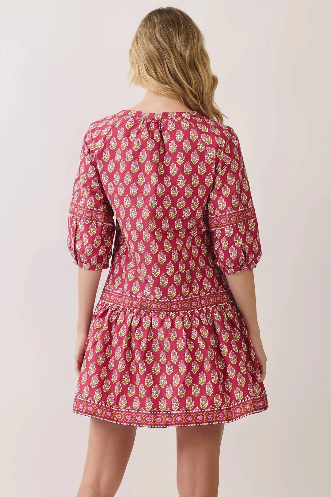 Border Print Drop Waist Mini Dress Womens Dress TCEC 