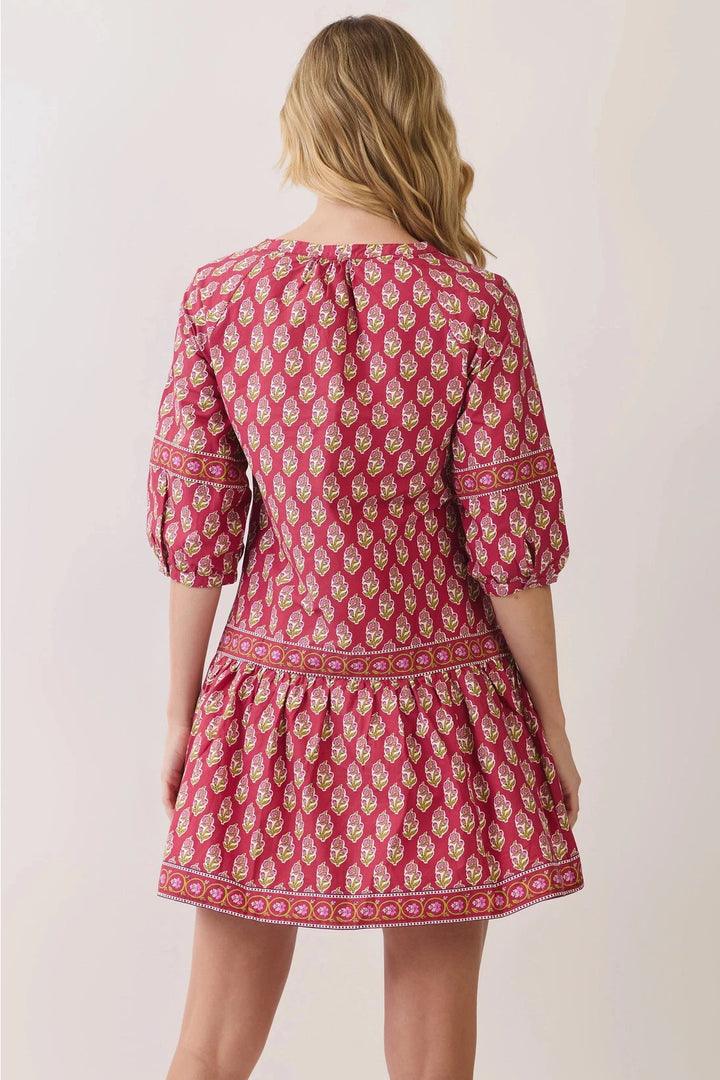 Border Print Drop Waist Mini Dress Womens Dress TCEC 