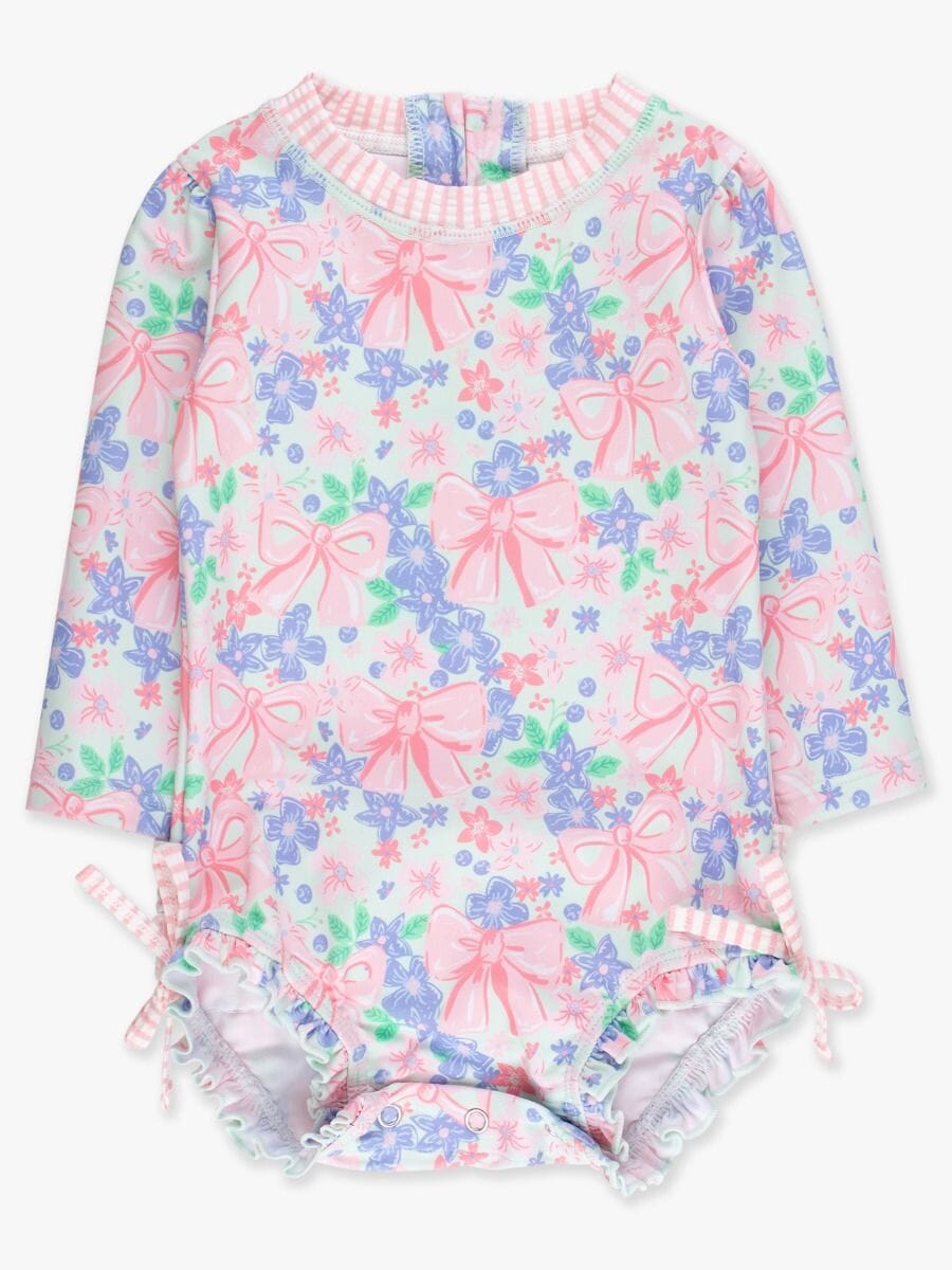 Bow Blooms Long Sleeve Rash Guard Swimsuit Girl Bathing Suit Rufflebutts 