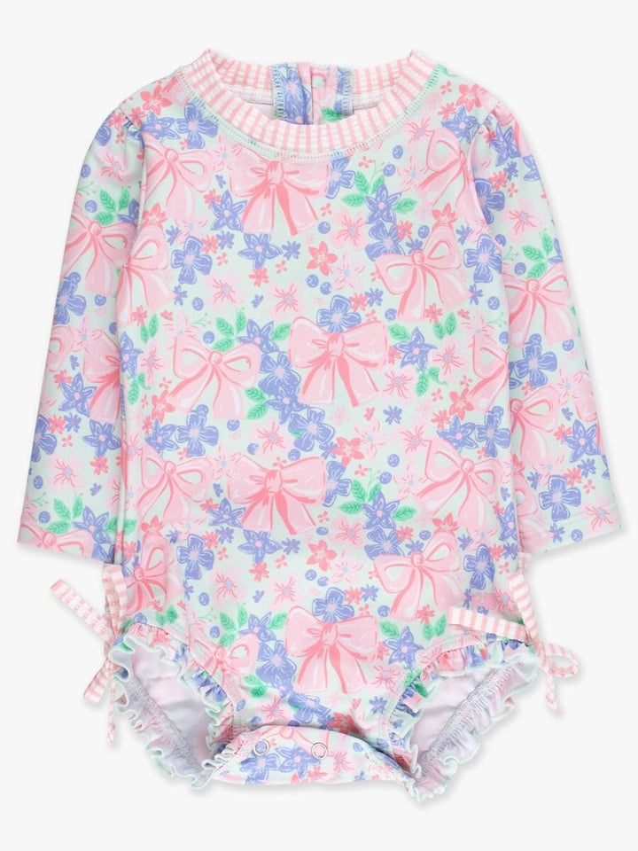 Bow Blooms Long Sleeve Rash Guard Swimsuit Girl Bathing Suit Rufflebutts 